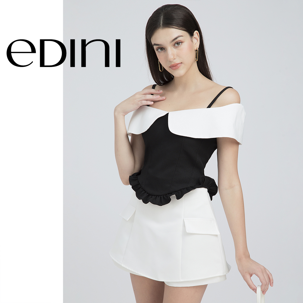 Áo hai dây corset phối trắng đen tiểu thư sang trọng - edini - a1595