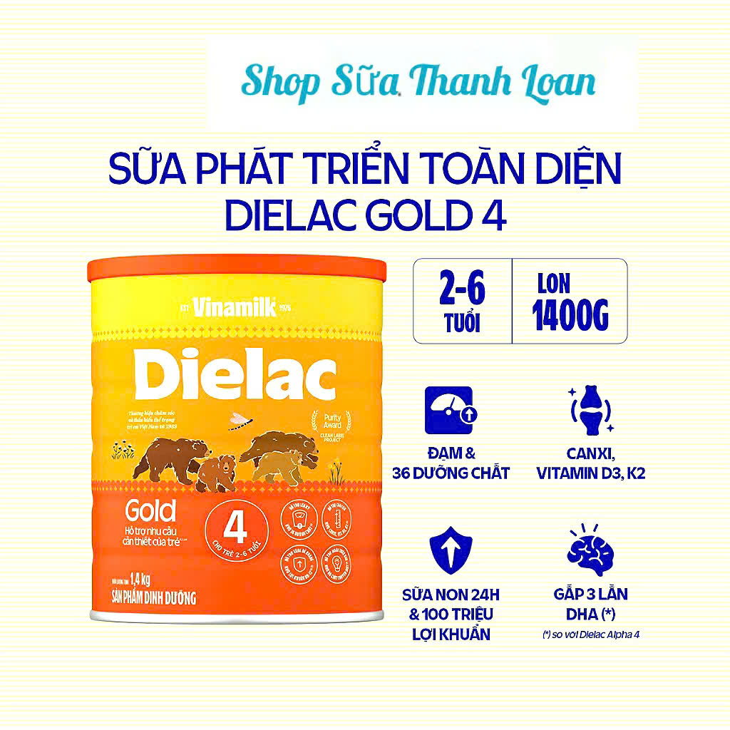 (HSD T10-2026) (Mẫu Mới) Sữa Bột Vinamilk Dielac Alpha Gold 4 Hộp Thiếc 850g/ 1400g.