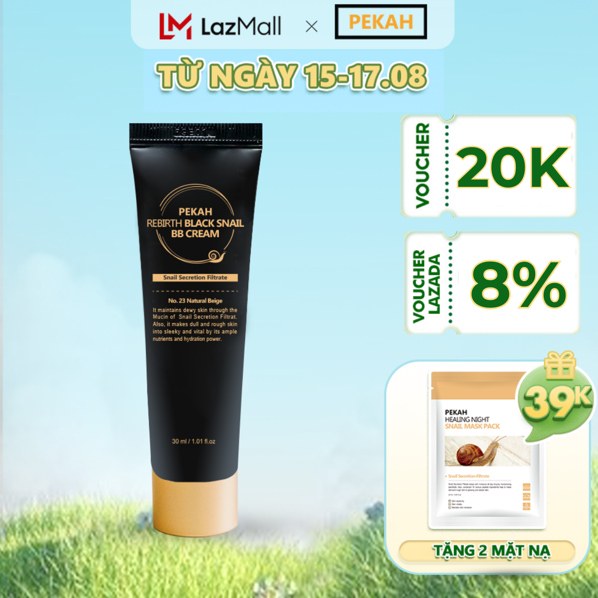 Kem nền trang điểm làm đều màu , che khuyết điểm và dưỡng ẩm da Pekah Rebirth Black Snail BB Cream 30ml