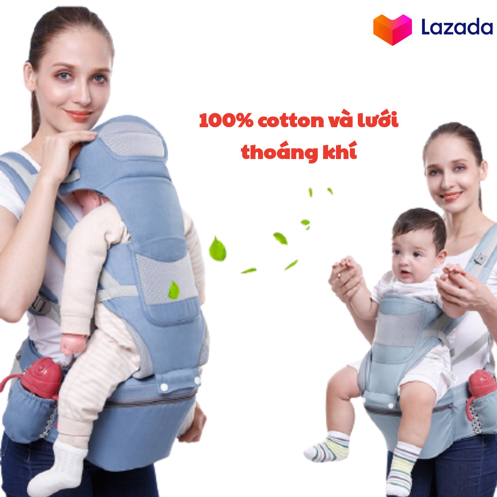 Địu ngồi đa năng cho bé 3 in 1 có bệ ngồi, đai đỡ đầu và ngăn chứa đồ - Bảo vệ xương, chống gù lưng