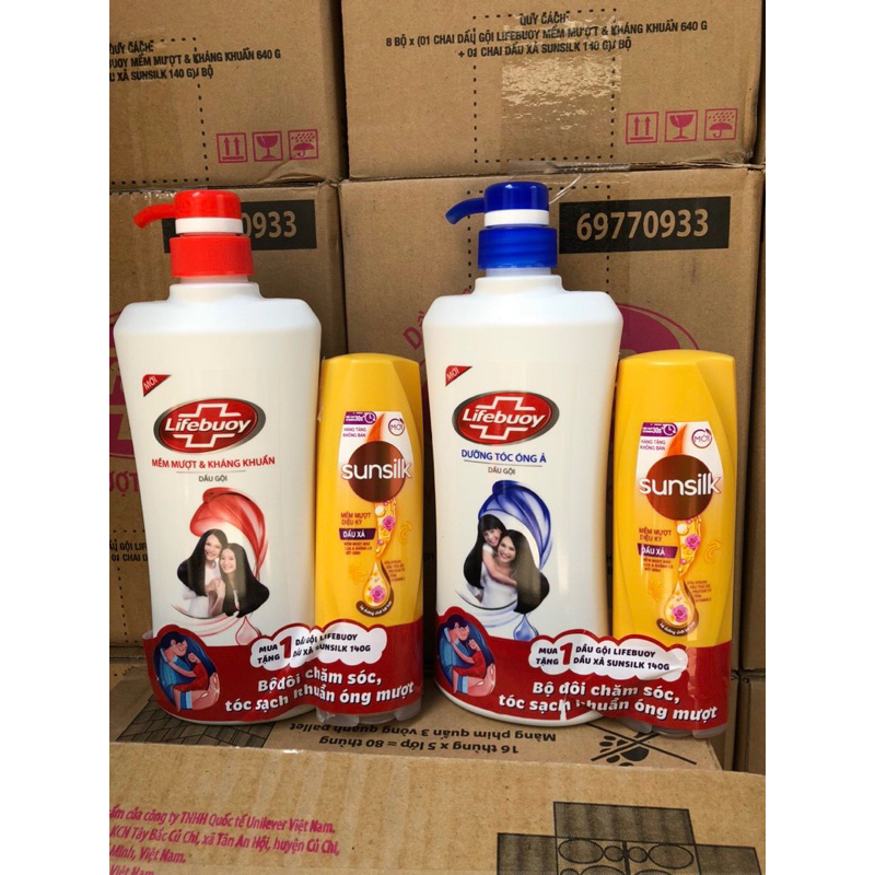 Dầu gội Lifebuoy Dưỡng tóc óng ả/ Mềm mượt & kháng khuẩn 640g tặng dầu xả 140ml