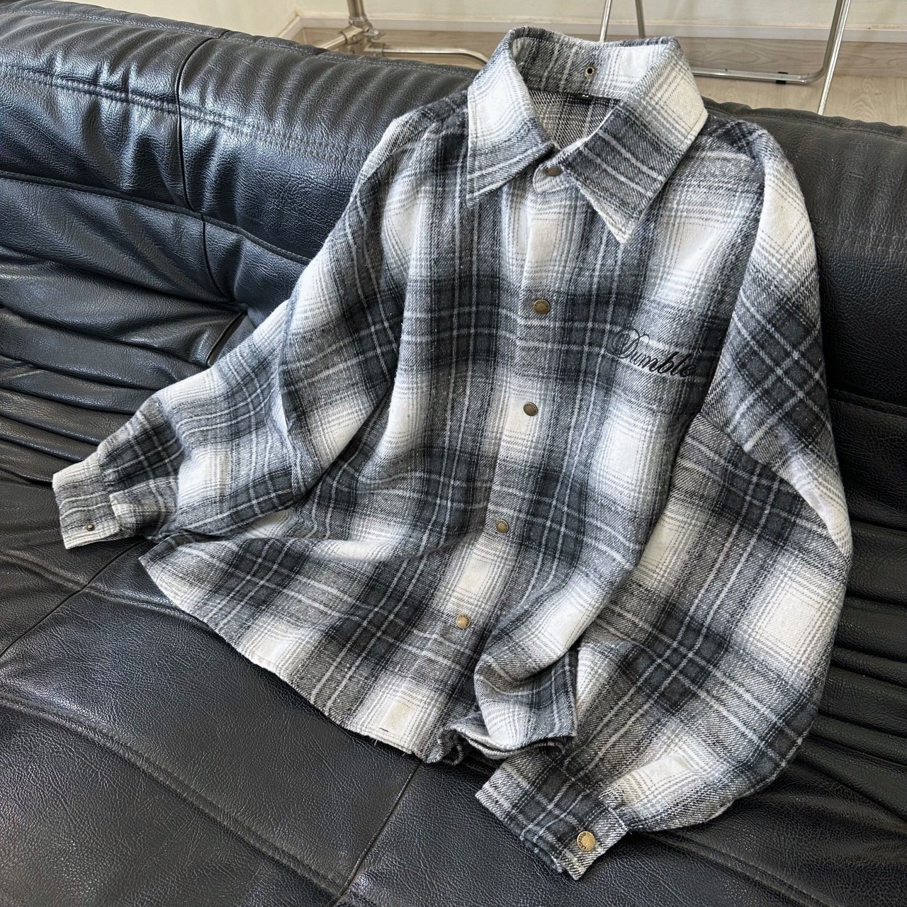 Áo sơ mi caro FLANNEL tay dài THÊU CHỮ vải dạ sơ mi kẻ sọc hồng caro khoác ngoài nam nữ form rộng unisex hàn quốc