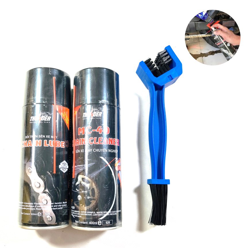 Combo Xịt Dưỡng sên Thunder Chain Lube 400ml Vệ sinh sên MC-40 400ml tặng bàn chải chà sên 3D Greennetworks - Xịt Dưỡng Sên