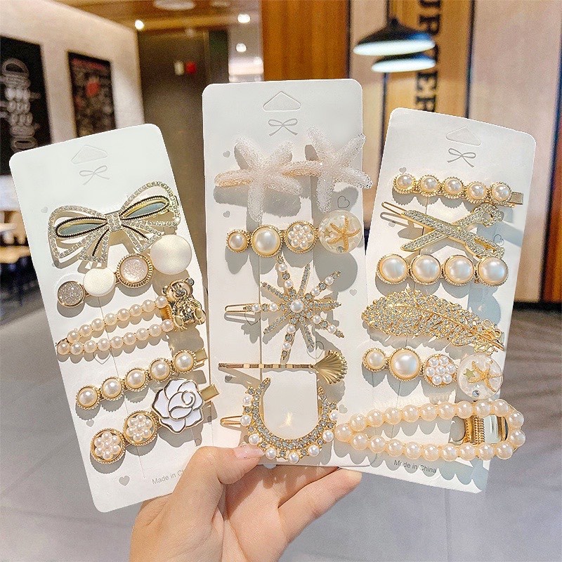 Set kẹp tóc đính đá mix mẫu hàn quốc sang chảnh cho bạn nữ d&h store skt45