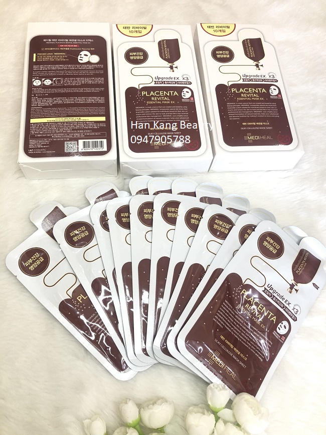 Mặt Nạ Nhau Thai Cừu chống lão hóa, nâng cơ, mềm mịn, sáng da Mediheal Placenta Revital Essential Mask combo 5 cái