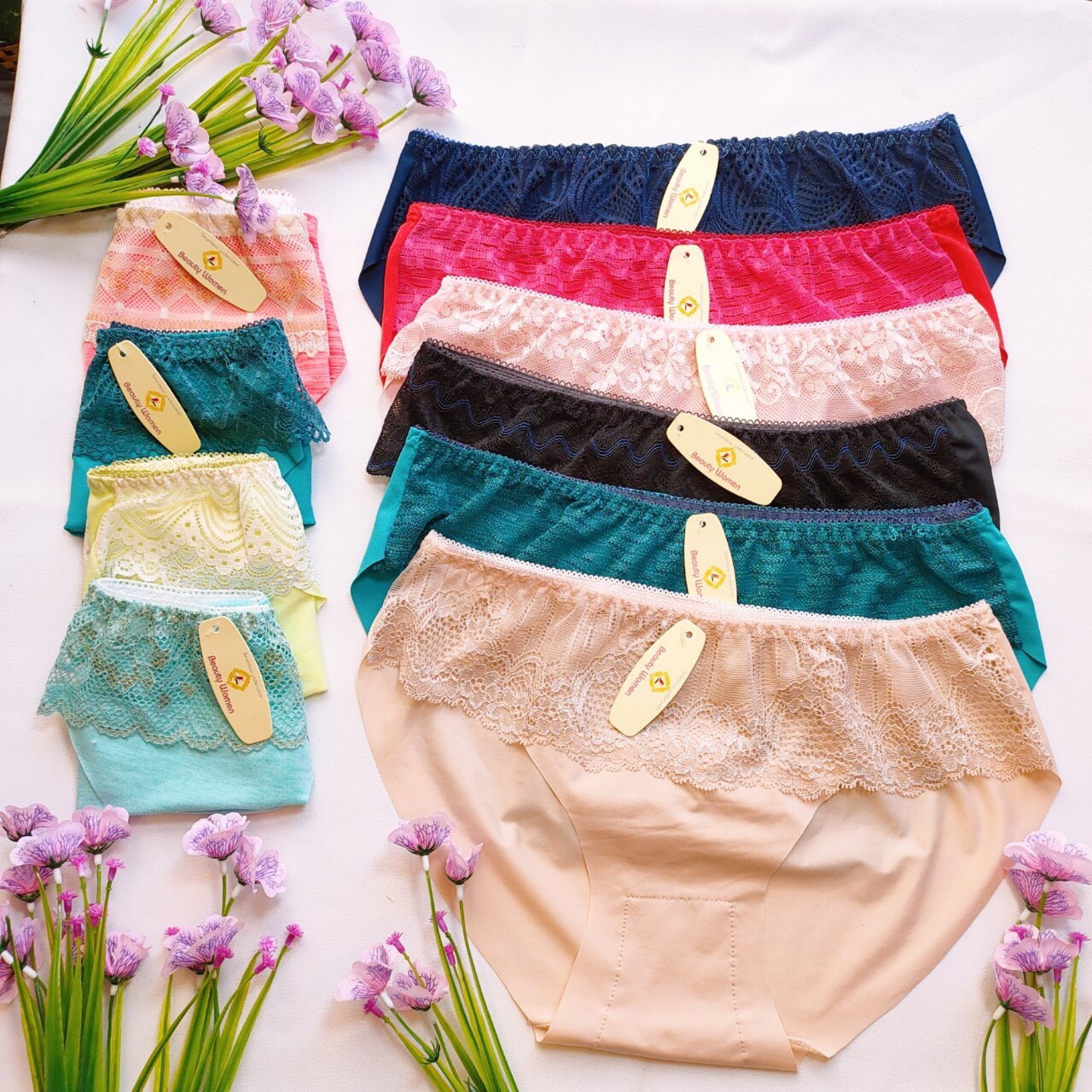 Set 10 quần lót đúc su phối ren- quần lót nữ không đường may kiểu dáng sexy