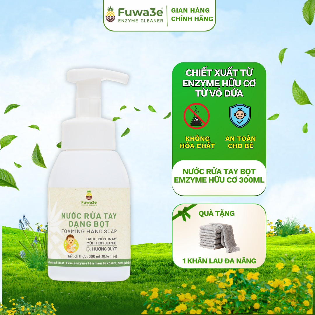 Nước Rửa Tay Dạng Bọt Hương Quýt Fuwa3e – Diệt Khuẩn, Làm Mềm Da, Phù Hợp Cho Da Em Bé – 300ml