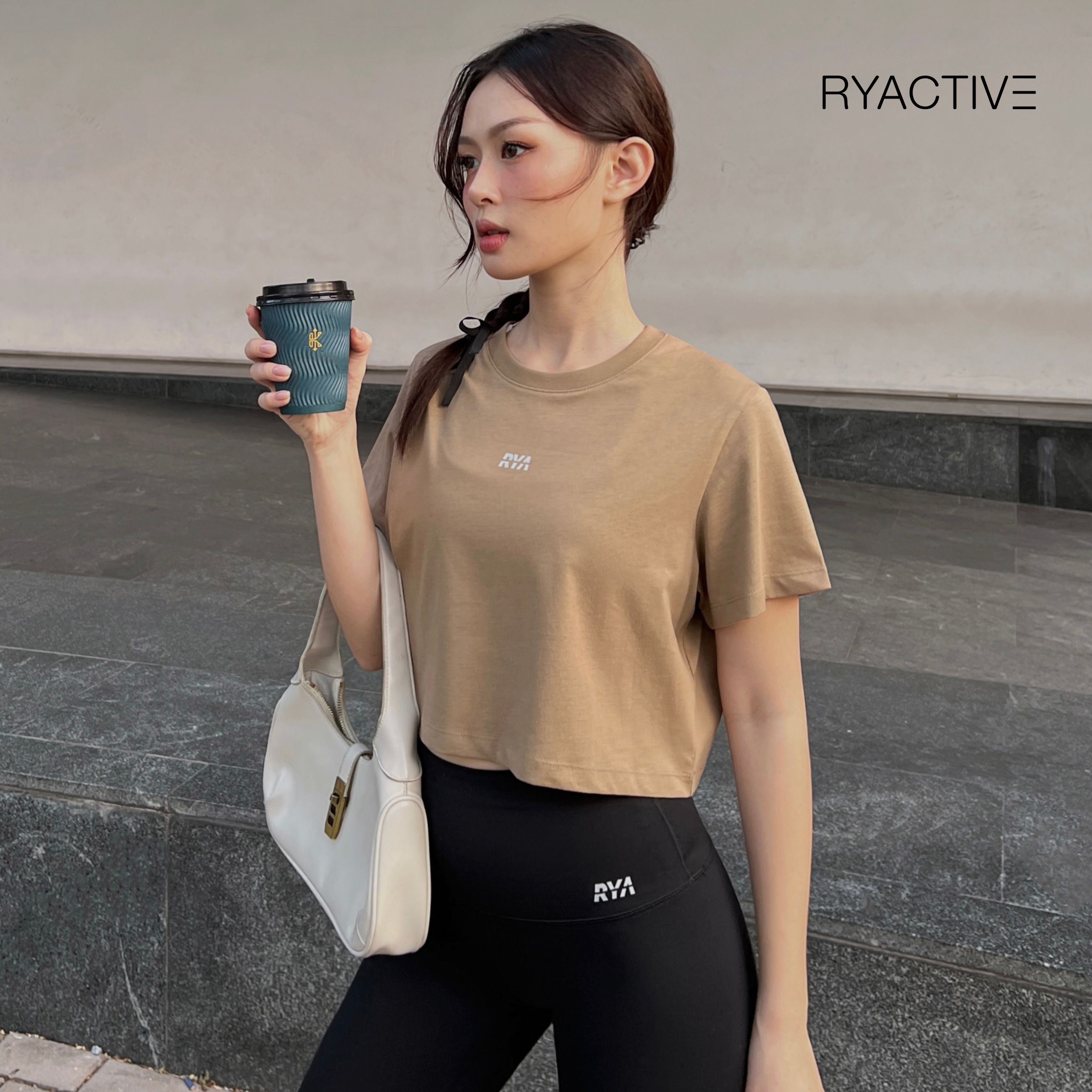 Áo thun croptop freesize ryactive - comfy croptop caramel
