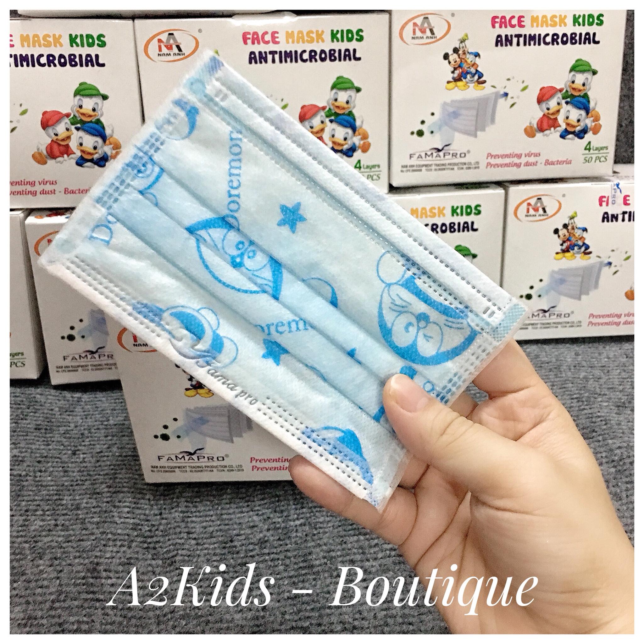 [HCM][Bé 3 - 10 tuổi] Hộp 50 cái khẩu trang FAMAPRO họa tiết Doraemon dễ thương 4 lớp kháng khuẩn an toàn cho bé