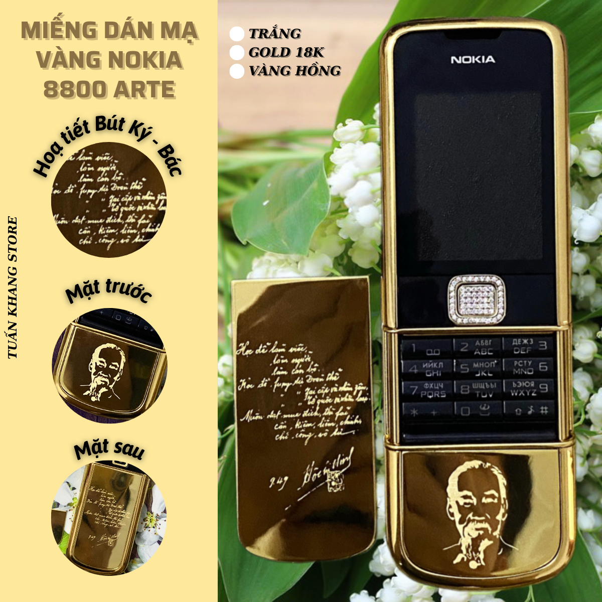 Miếng dán nokia 8800 arte mạ vàng mẫu bác