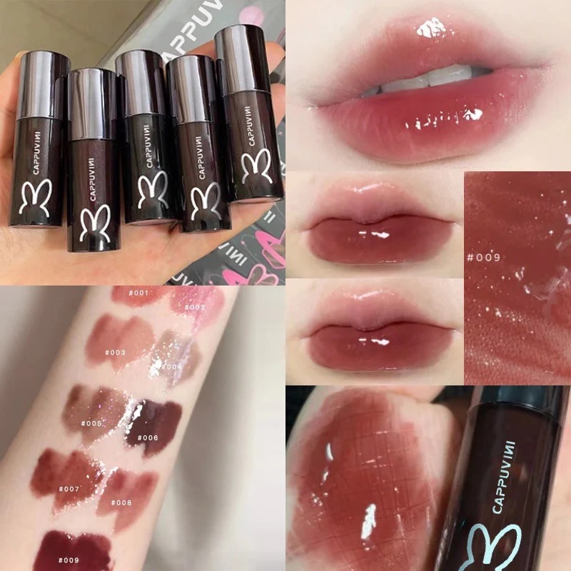 Son tint bóng thỏ đen hồng cappuvini clarinet lip gloss