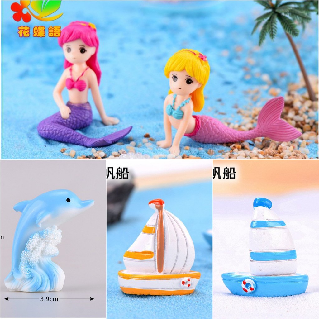Tiểu cảnh ❤️Thuyền + Nàng tiên cá + cá heo trang trí bể cá