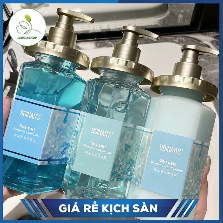 Bộ Dầu Gội - Dầu Xả - Sữa Tắm Boinaits Hương Nước Hoa Pháp Sang Chảnh Quyến Rũ 450ml - Tinh Chất Muối Biển - Hàng Nội Địa Trung