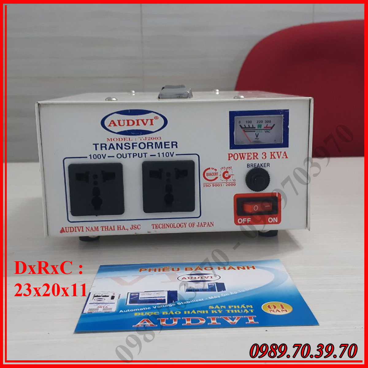 Biến thế  biến áp 3 KVA - 30A chuyển điện 220v ra 100v 110v sử dụng hàng nội địa Nhật chính hãng Audivi