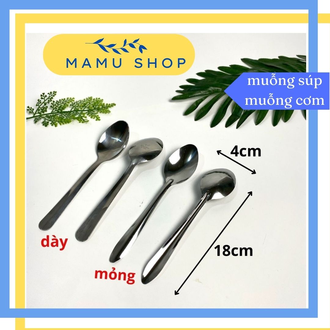 Muỗng ăn cơm inox thìa ăn cơm Mamu shop muỗng súp 2 loại dày thường