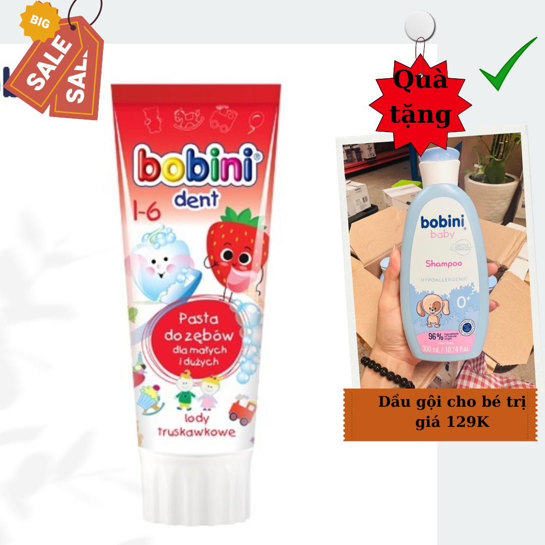 Kem đánh răng trẻ em hương dâu tây 1-6 tuổi Bobini 75ML