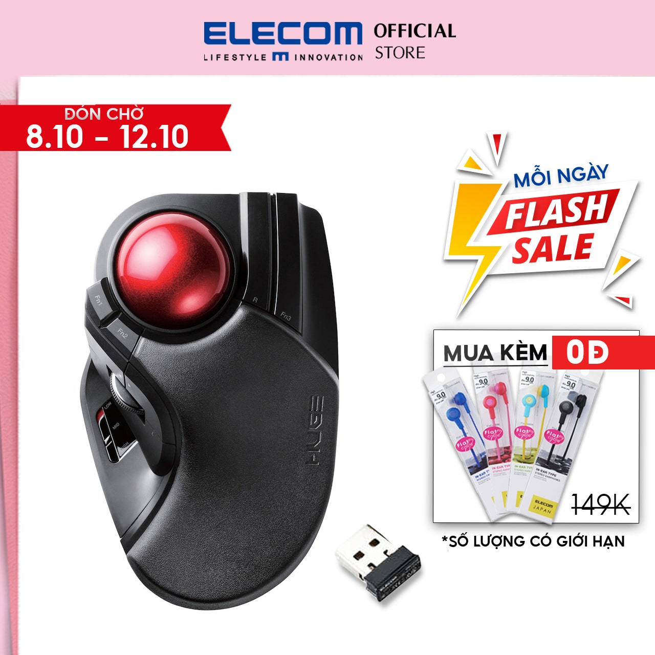 Chuột bi không dây elecom m-ht1drbk - hàng chính hãng