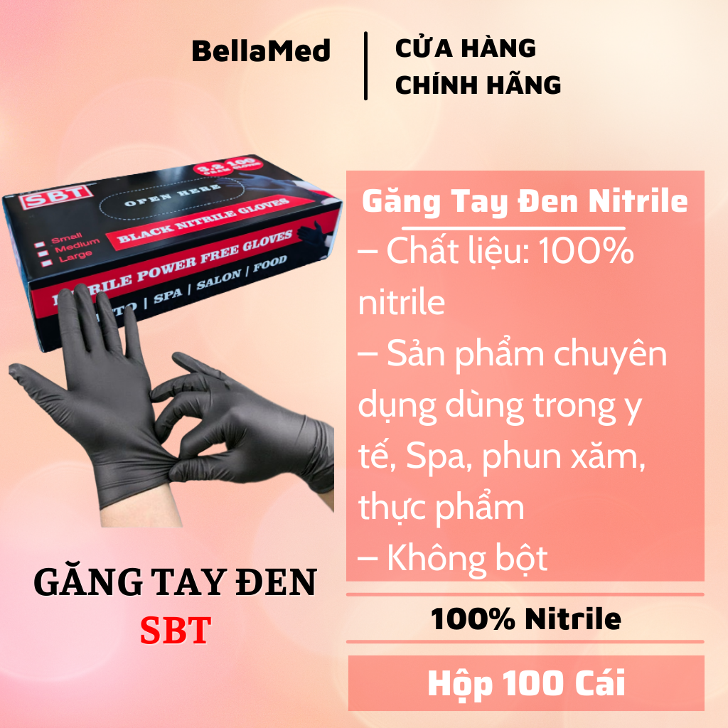 Găng tay Nitrile đen không bột SBT Hộp 100 cái