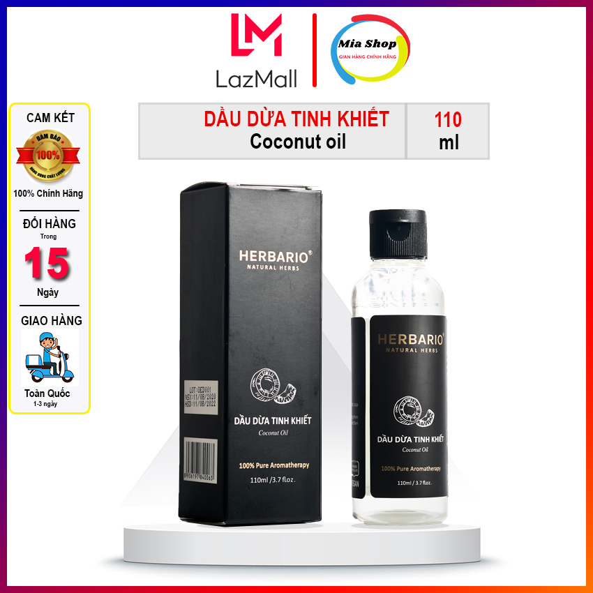 Dầu dừa nguyên chất HERBARIO 110ml công nghệ ướp lạnh giúp dưỡng tóc, dưỡng da, dưỡng môi