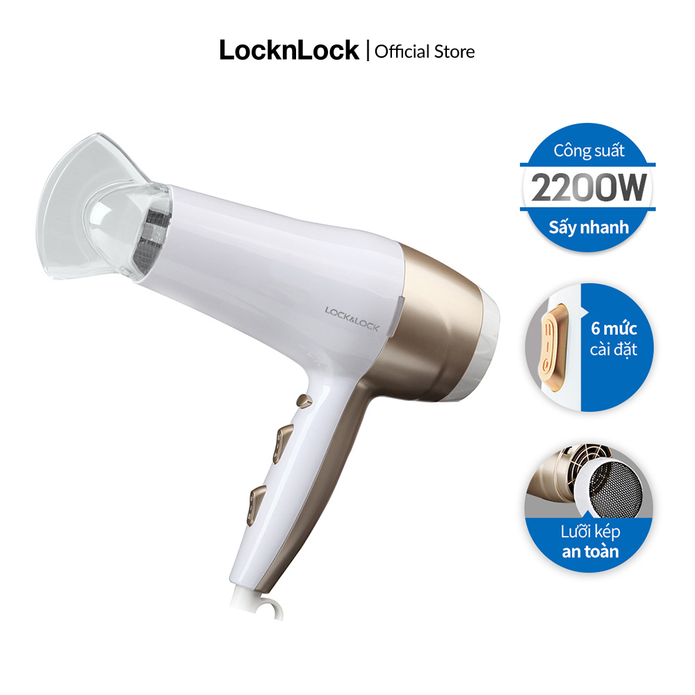 ENA136WHT Máy Sấy Tóc Lock&Lock 3 chế độ nhiệt Có nút làm mát 2200W Màu Trắng Bảo hành 2 năm