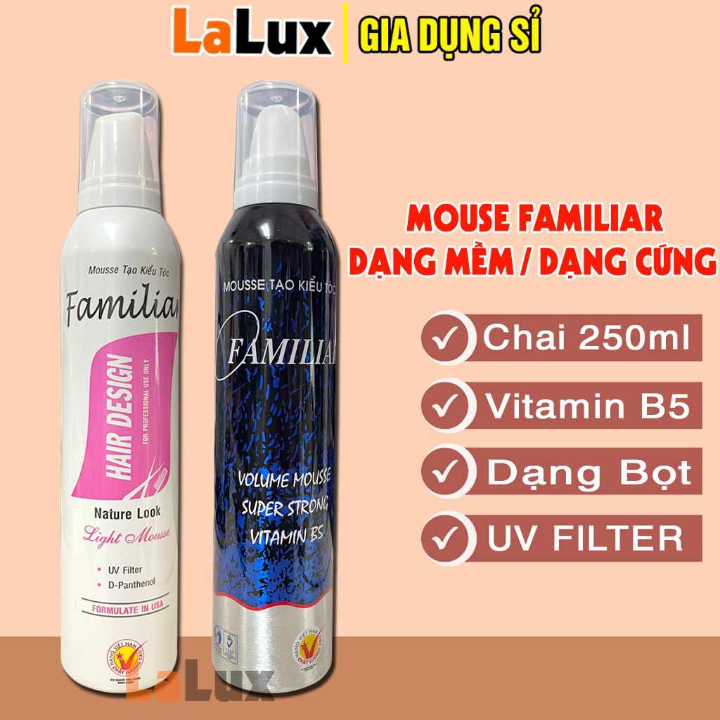 Keo Xịt Tóc FAMILIAR 250ML DẠNG CỨNG / DẠNG MỀM - MOUSSE Xịt Tạo Kiểu Tóc, Xịt Tạo Kiểu Giữ Nếp Tóc Lâu Không Khô, Mùi Thơm Nhẹ, GIA DỤNG LALUX