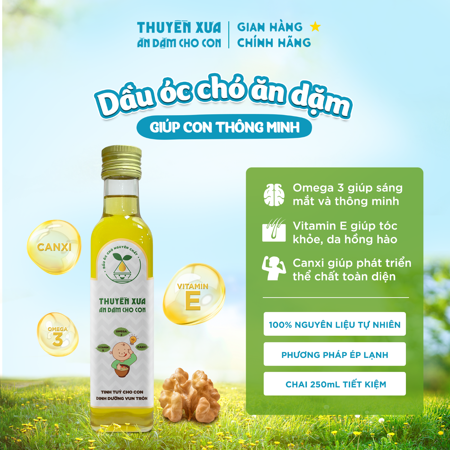 Dầu óc chó Nguyên chất Thuyền Xưa ăn dặm cho con 250ml