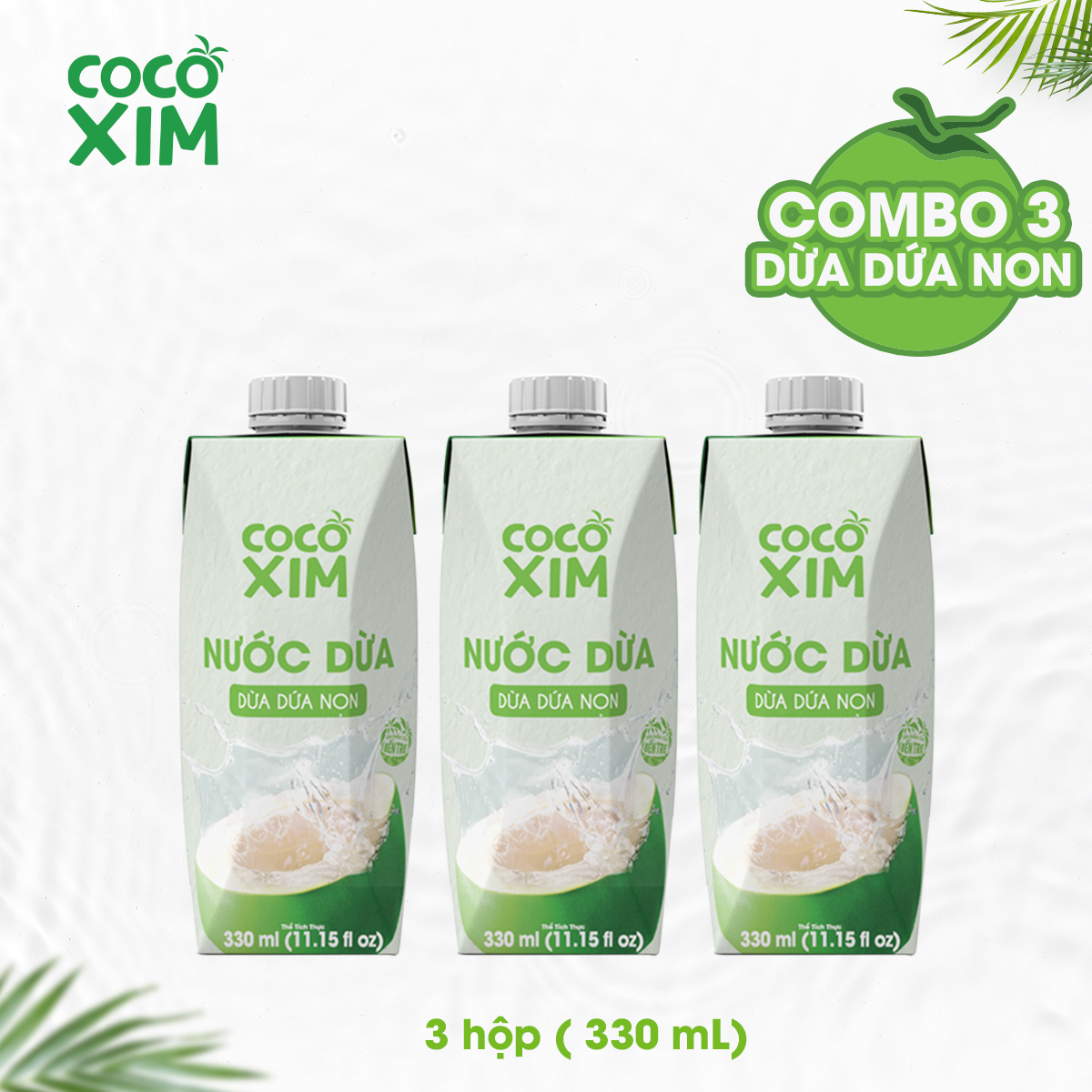 Combo 3 Hộp Nước dừa đóng hộp Cocoxim dừa dứa non 330ml/Hộp