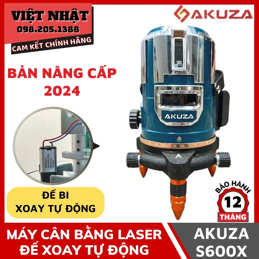 Máy cân bằng laser 5 tia xanh đế xoay tự động Akuza S600X bóng Led siêu sáng, đế bi - kèm 2 pin cài lớn - Máy bắn cốt cân mực đế xoay chính hãng giá rẻ mới nhất - Điện máy Việt Nhật