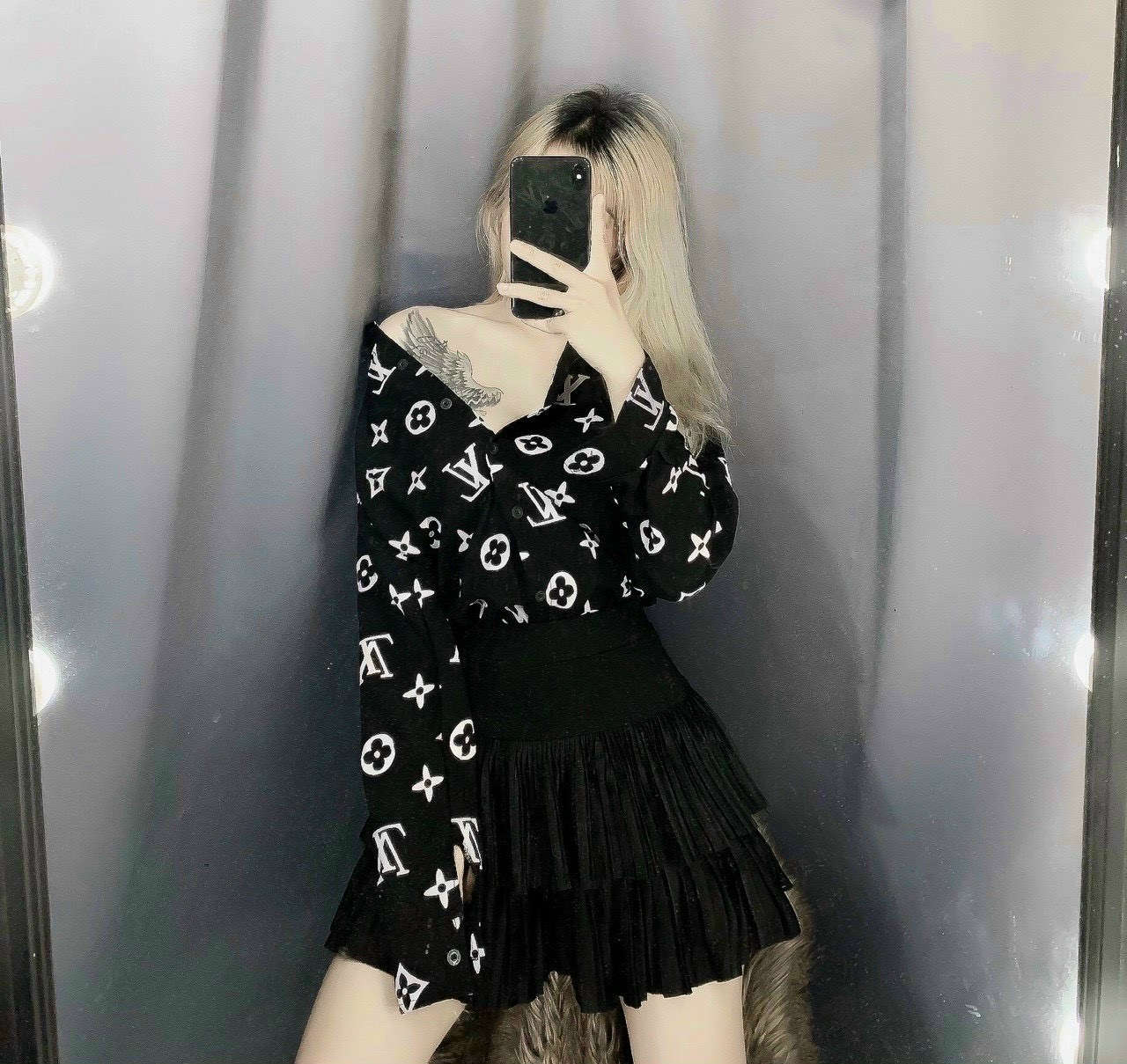 Áo sơ mi voan tay dài form rộng họa tiết siêu đẹp m534