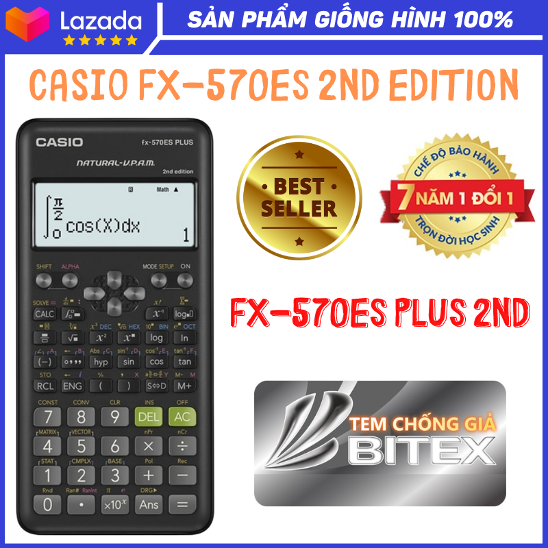 Máy tính Casio Fx-570ES Plus New Chính Hãng BITEX, 417 Tính Năng, Màn Hình LCD Phân Giải Cao, Xử Lý Vượt Trội, Bảo Hành 7 Năm 1 Đổi 1