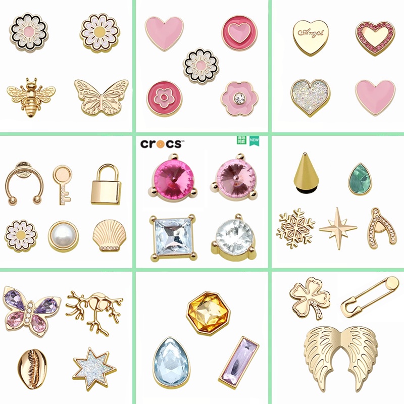 Charm crossjibbitz Phụ Kiện Trang Trí Giày Kim Loại Họa Tiết Hoa Xinh Xắn Độc Đáo DIY Thời Trang sticker dép crocs