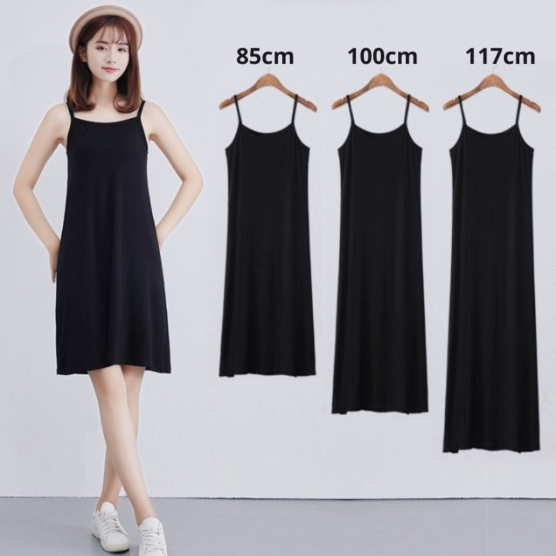 Đầm 2 Dây Thun Trơn Basic, Váy Lót Hai Dây Dáng Suông - Chất Vải Thun Cotton Mềm Mịn Mát, Thấm Mồ Hôi