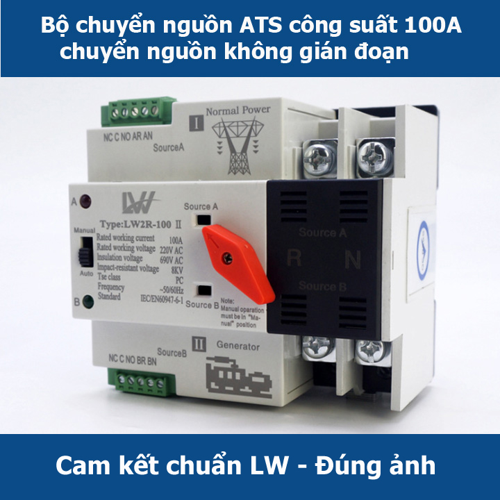 ATS chuyển đổi 2 nguồn điện từ động 2P 100A LW- chuyển mạch nhanh không gây mất điện- bộ chuyển đổi hai nguồn điện tự động- cầu dao đảo chiều-chuyển nguồn không gián đoạn