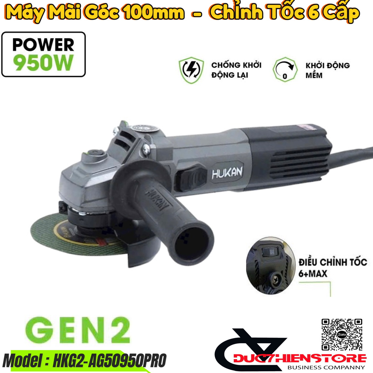 Máy Mài Góc Tốc Độ Hukan HKG2-AG50950Pro 950W | Máy Mài Công Trình Công Suất Lớn Chính Hãng Hukan Ne
