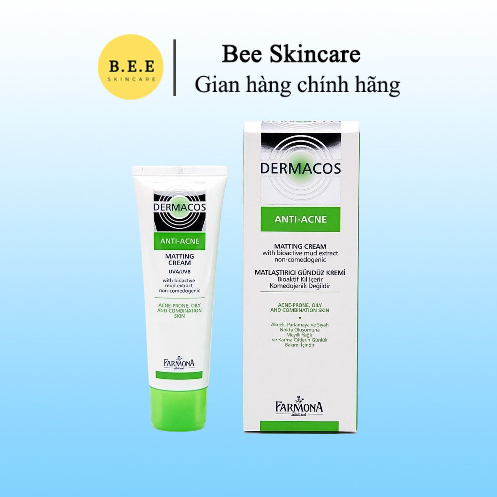 Kem dưỡng Dermacos Anti Acne Matting Cream ngừa mụn, giảm bóng nhờn BeeSkincare