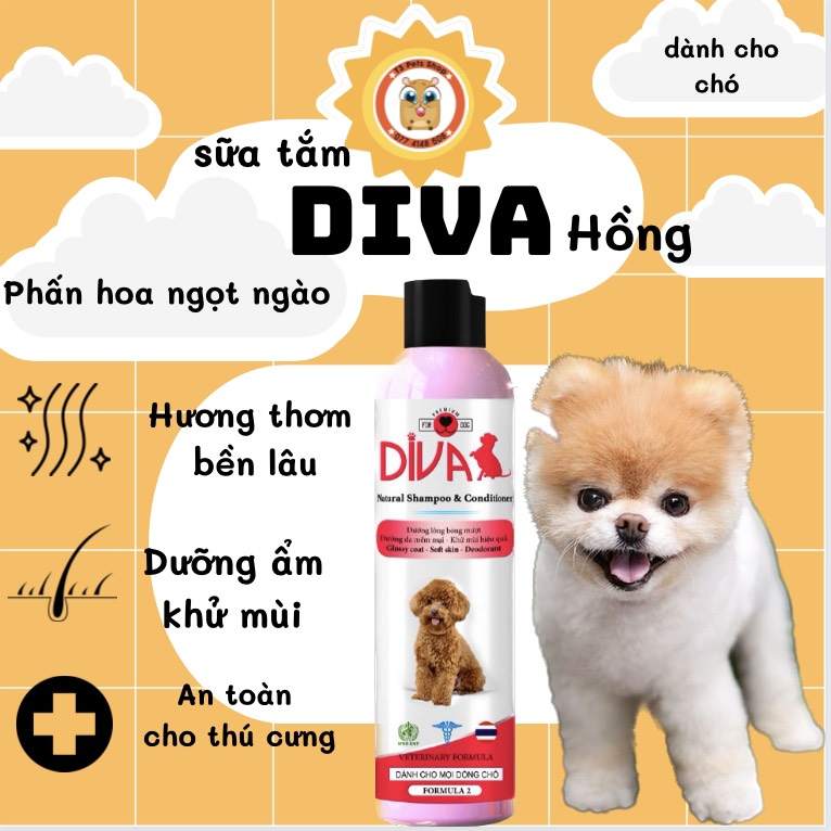 Sữa tắm diva hồng 260ml và 400ml - dưỡng lông khử mùi dành cho chó