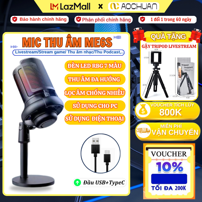 Mea6 USB-C recording microphone-mic recording for PC, phones