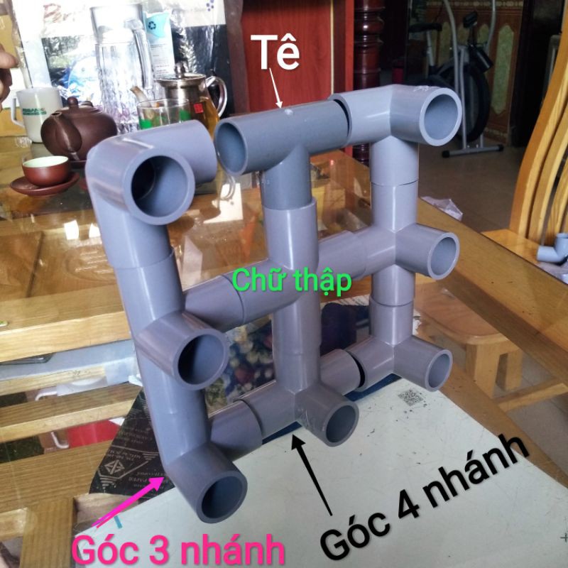 4 chiếc co cút góc 3 nhánh hoặc 4 nhánh hoặc chữ thập hoặc tê pvc phi 21. 27. 34. 42