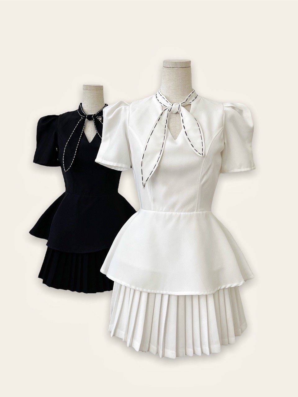 Áo peplum cổ V chỉ nổi cột nơ cổ