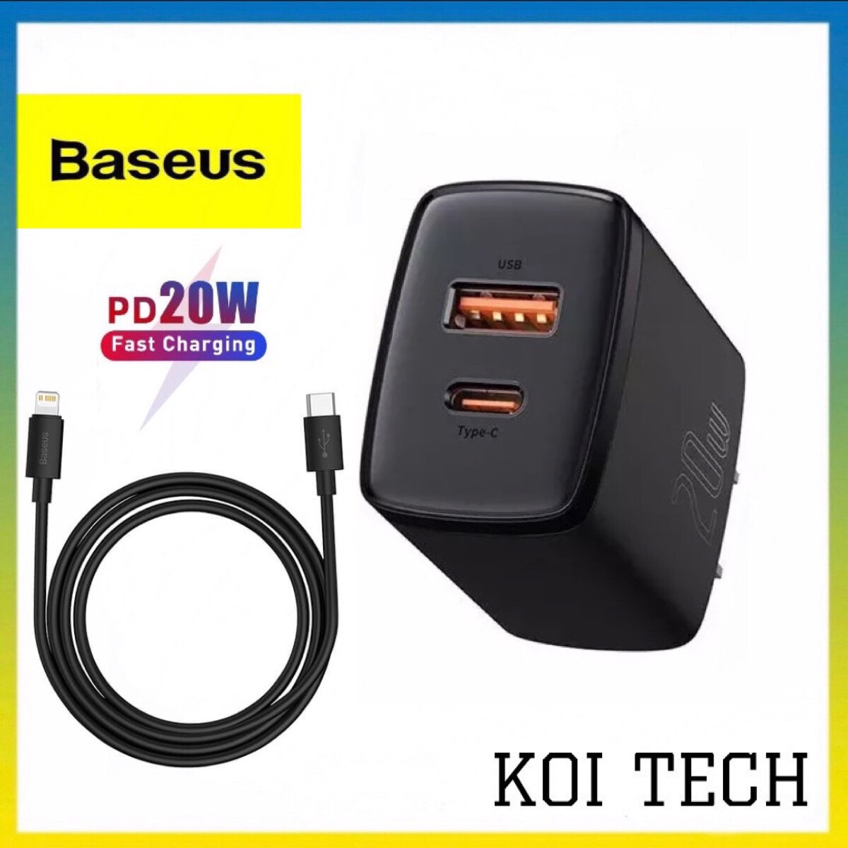 Củ sạc nhanh iphone 20w qc 3.0 kèm dây sạc type c to lightning - cốc sạc kèm cáp sạc cho IP ipad - KOI TECH