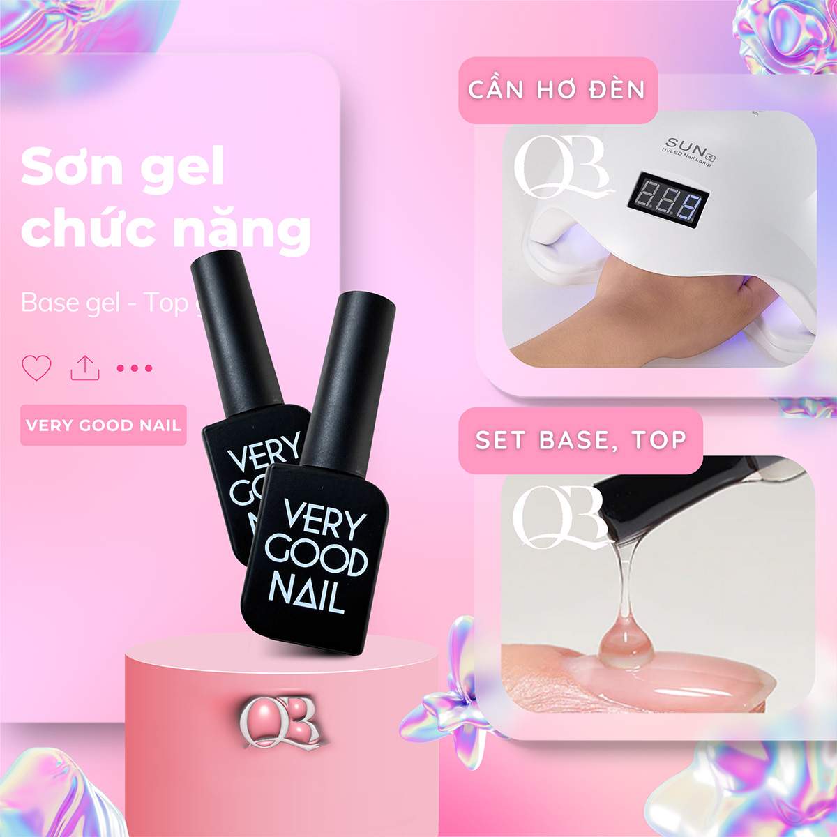 Sơn base gel, top gel, trắng, đen, trắng ngà Very Good Nail 15ml