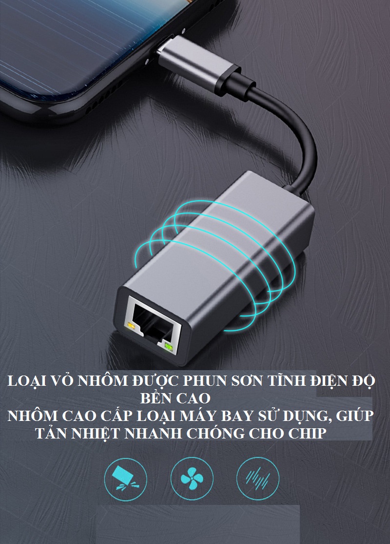 Bộ chuyển TYPE C, USB sang Lan tốc độ cao, HUB C USB qua cổng mạng Ethernet 1000M 100M