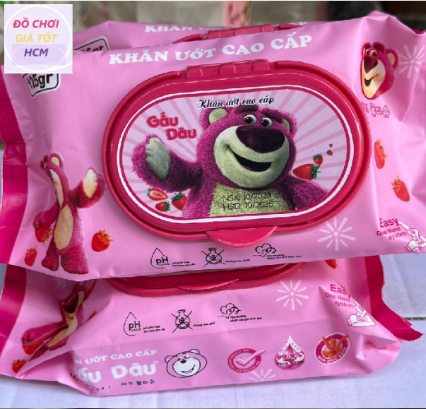 Khăn giấy ướt Gấu Dâu bịch siêu to, Khăn giấy ướt Size 18x26cm 250g