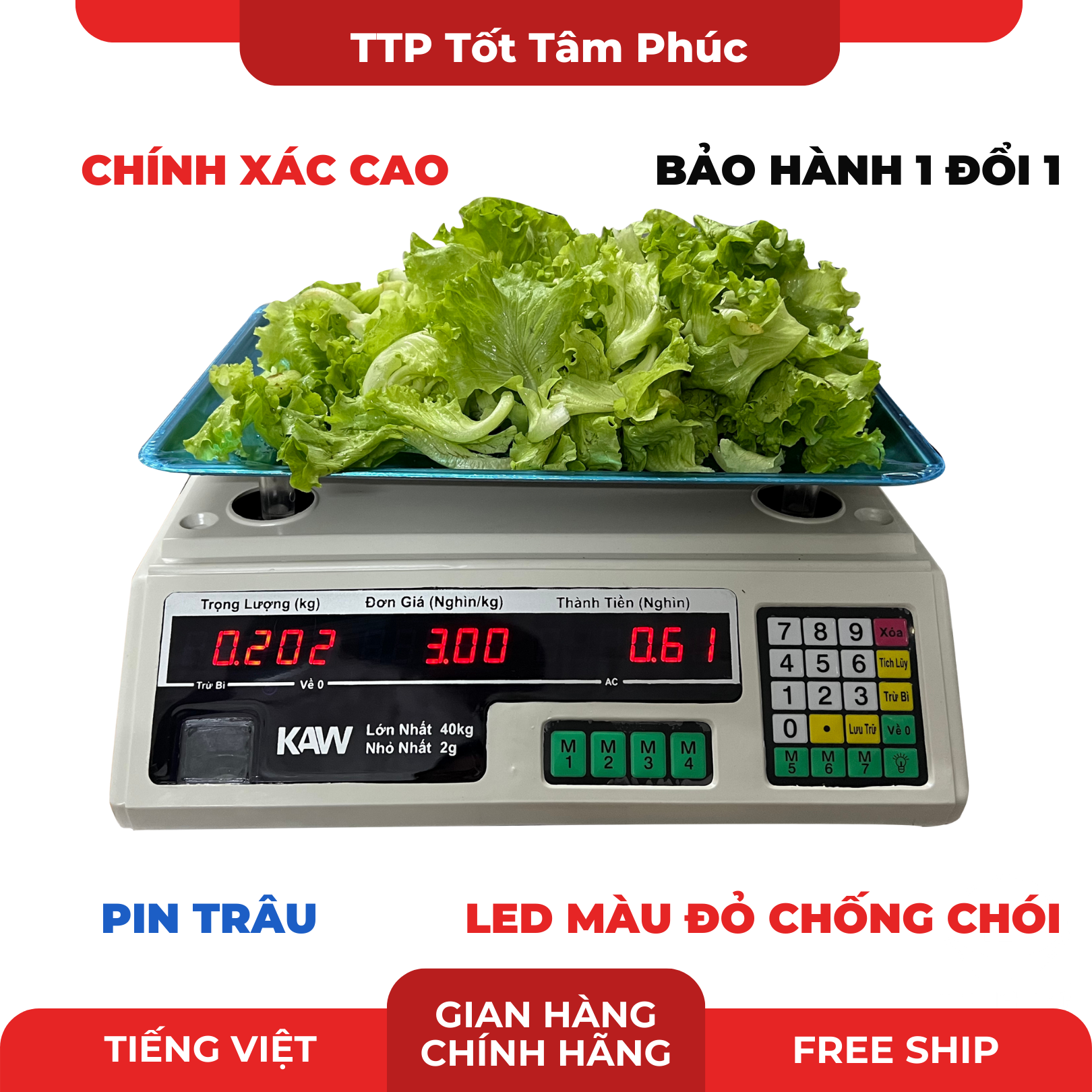 Cân điện tử, giá cân điện tử chống nước- cân điện tử tính tiền sạc pin màn hình lcd 40kg, cân điện tử tính tiền mẫu mã đa dạng-bảo hành chính hãng