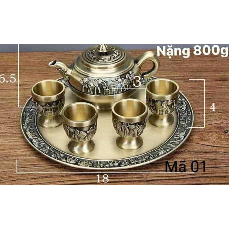 Bộ Ấm Chén Bằng Đồng Cao Cấp, họa tiết tinh xảo