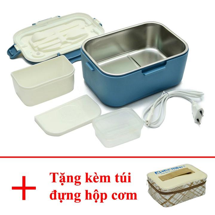 Hộp cơm cm113i, hộp cơm hâm nóng, hộp cơm văn phòng, hộp cơm cắm điện giữ nhiệt chefman ruột inox cm-112i, hộp cơm điện chefman inox cho dân văn phòng + tặng túi da đựng hộp cơm, bộ thìa đũa