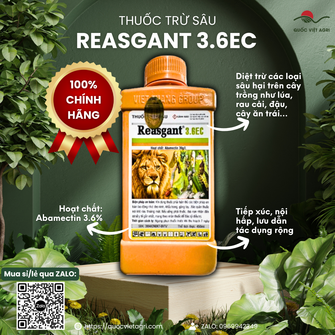  Thuốc trừ sâu REASGANT 3.6EC  chai 450ml  - Abamectin 36g l Diệt trừ sâu rầy sinh học hại cây sâu đục thân sâu xanh sâu cuốn lá sâu tơ nhện đỏ 