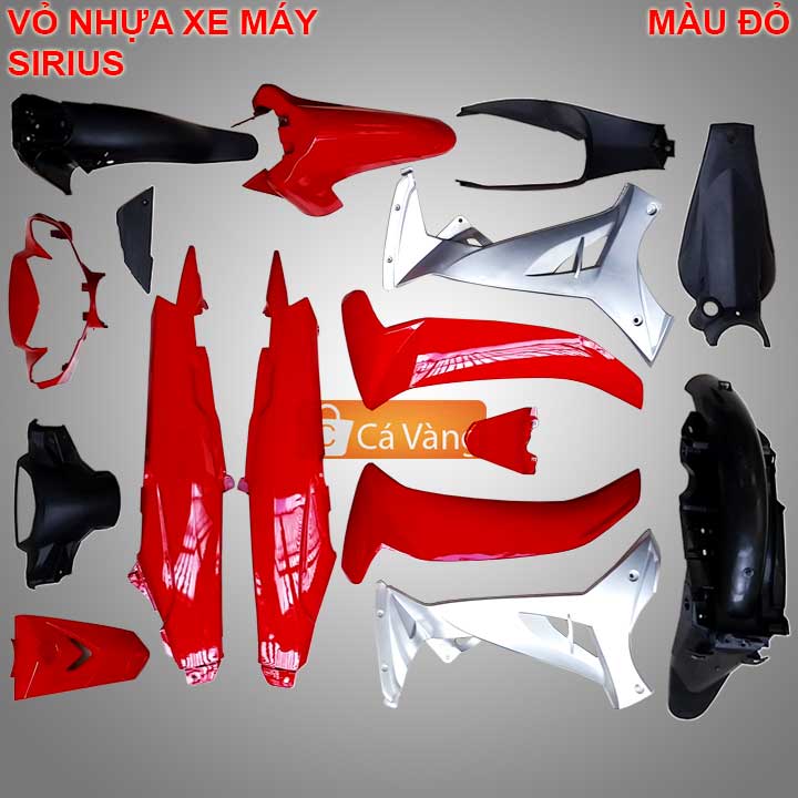 Vỏ nhựa xe máy, Áo nhựa xe Yamaha Sirius- nhựa TRẮNG màu ĐỎ CỜ