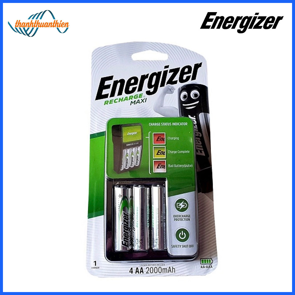 Bộ máy sạc Energizer Charger kèm 4 pin Energizer AA 2000mAh tự ngắt sạc