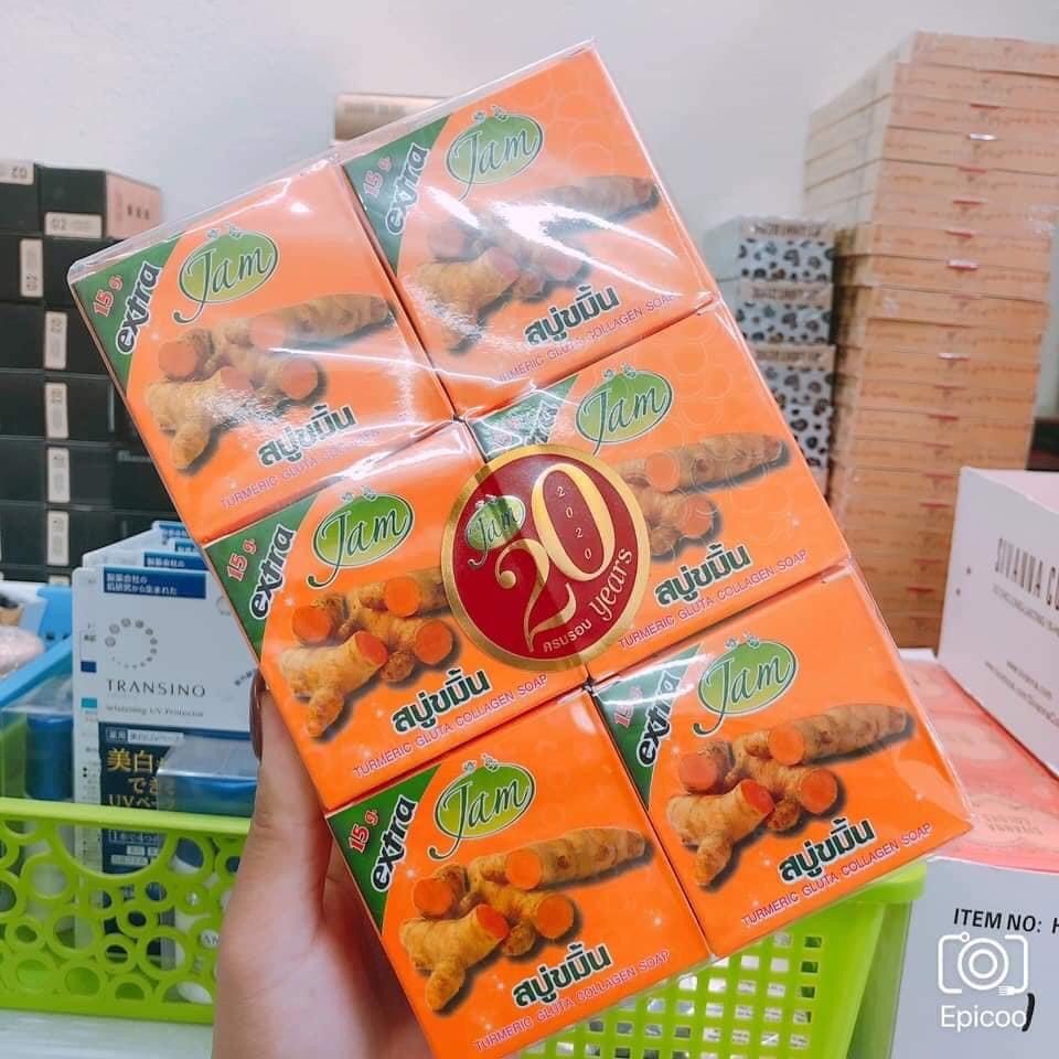 Lốc 12 cục Xà phòng cám gạo/nghệ cam Thái Lan JAM RICE MILK SOAP 50gr 🇹🇭 xà bông sữa tinh chất gạo/nghệ cam trắng sáng da